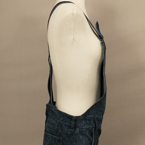 Hollister Denim Overalls Blue Jean Comfortable Stretch w Subtle Ikat Like Print - Picture 3 of 12